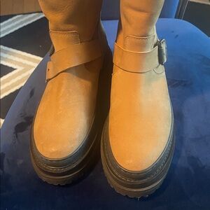 Tan Leather Boots with Strap Detail